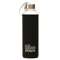 BOTELLA REUTILIZABLE DE VIDRIO DE BOROSILICATO y neopreno negro