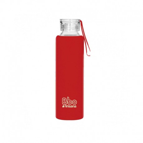 BOTELLA REUTILIZABLE DE VIDRIO DE BOROSILICATO y silicona ROJO