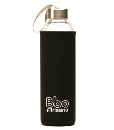 BOTELLA REUTILIZABLE DE VIDRIO DE BOROSILICATO y neopreno negro