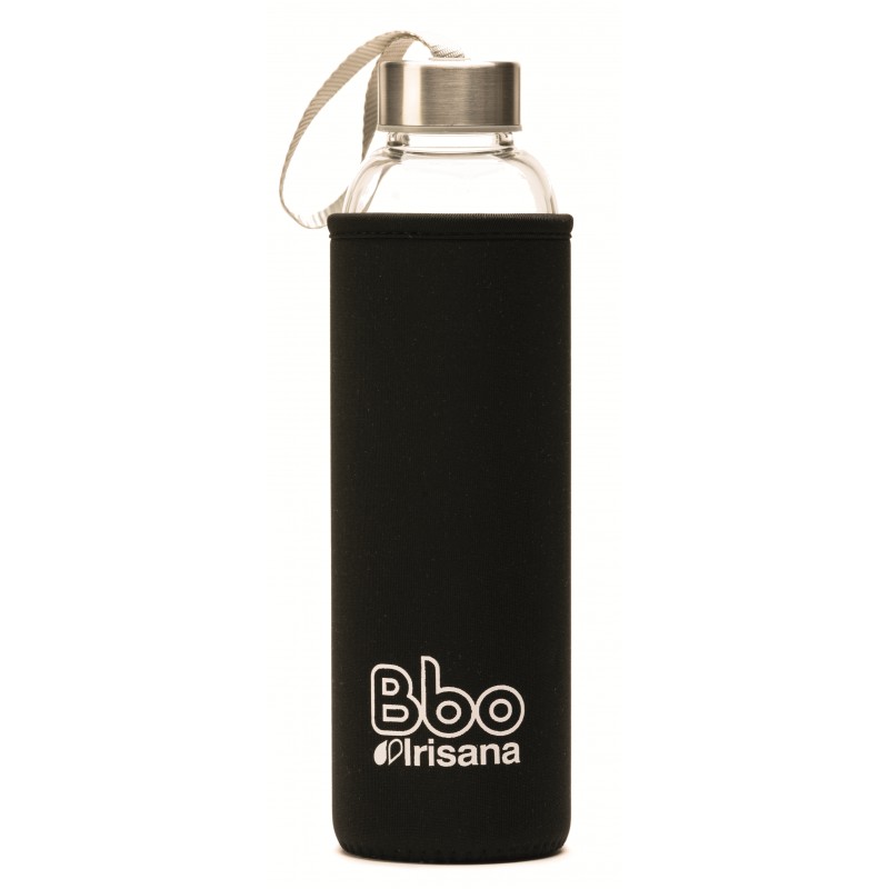BOTELLA REUTILIZABLE DE VIDRIO DE BOROSILICATO y neopreno negro BOTELLA REUTILIZABLE DE VIDRIO DE BOROSILICATO y neopreno negro