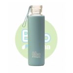 BOTELLA REUTILIZABLE DE VIDRIO DE BOROSILICATO y silicona azul