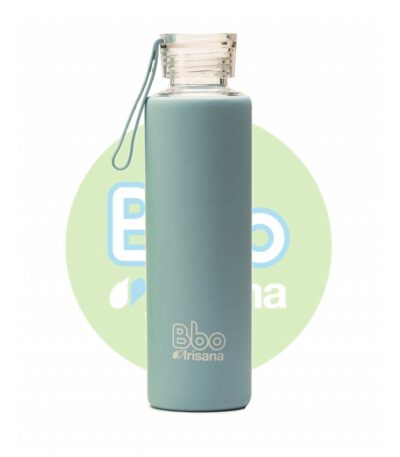 BOTELLA REUTILIZABLE DE VIDRIO DE BOROSILICATO y silicona azul