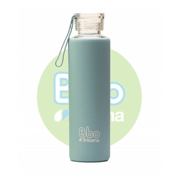 BOTELLA REUTILIZABLE DE VIDRIO DE BOROSILICATO y silicona azul